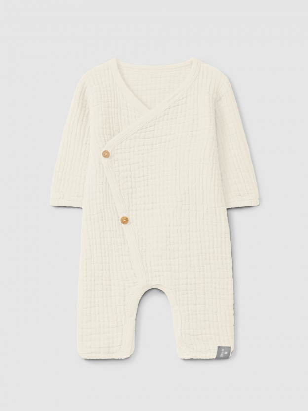 Double gauze crossover romper with cotton padding